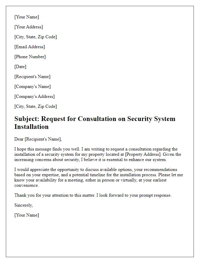 Letter template of consultation request regarding security system installation