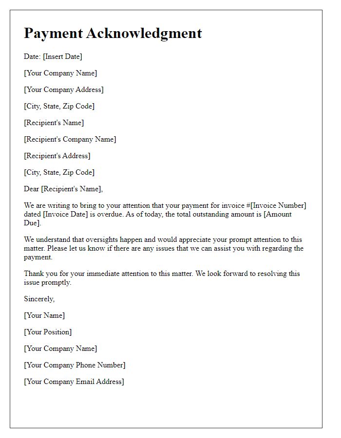 Letter template of acknowledgment for overdue payment