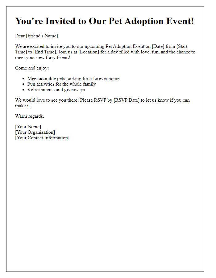 Letter template of invitation to a pet adoption event