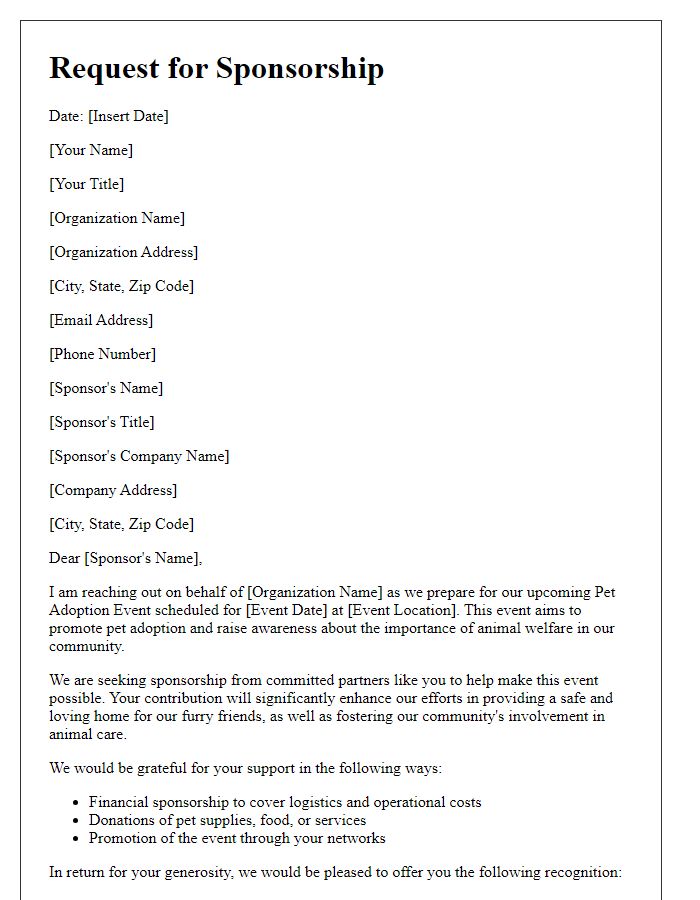 Letter template of sponsorship request for a pet adoption event