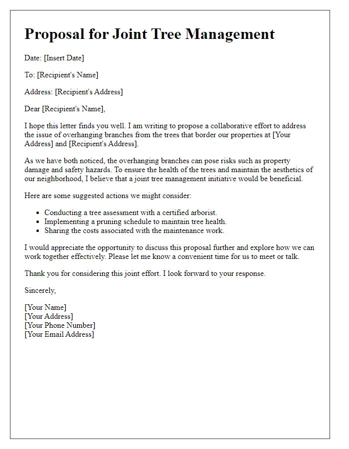 Letter template of proposal for joint tree management to address overhanging branches