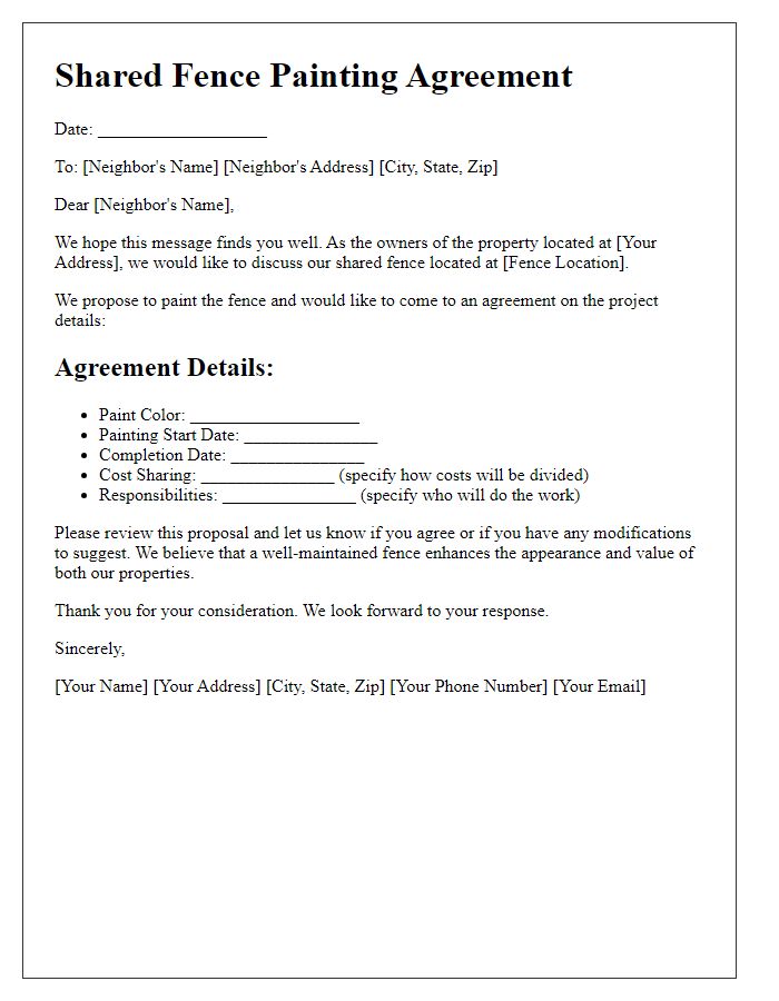 Letter template of shared fence painting agreement