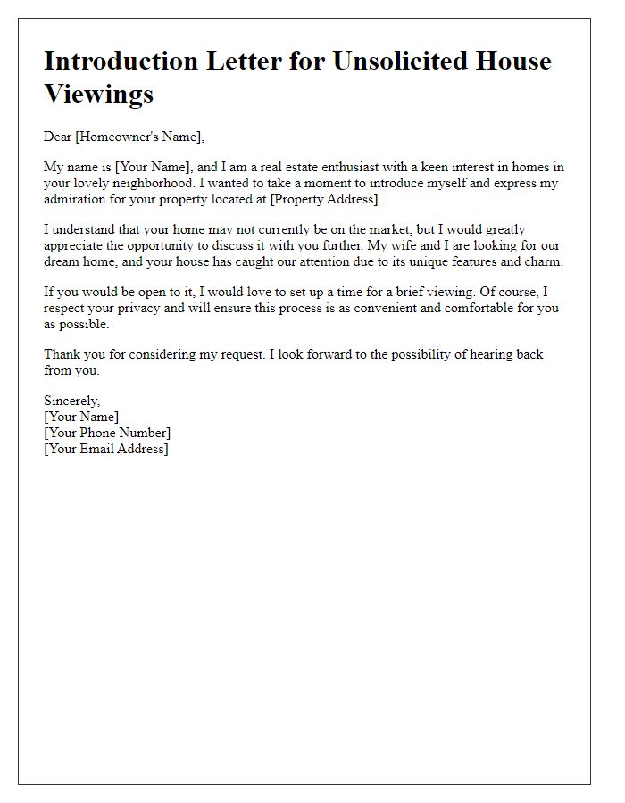 Letter template of introduction for unsolicited house viewings