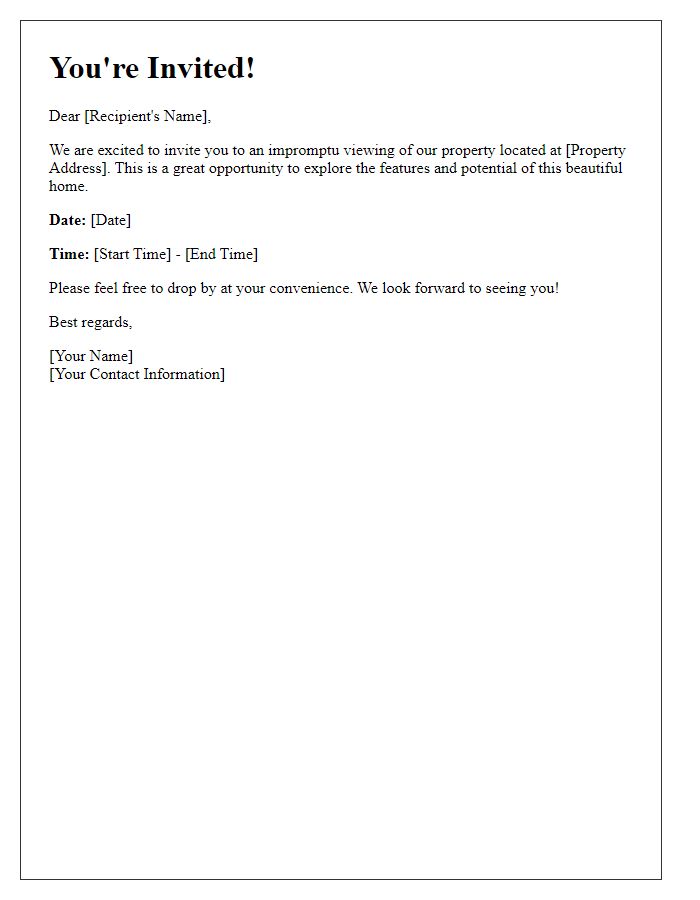 Letter template of invitation for impromptu property viewing