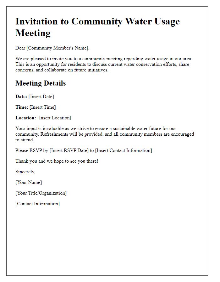 Letter template of community water usage meeting