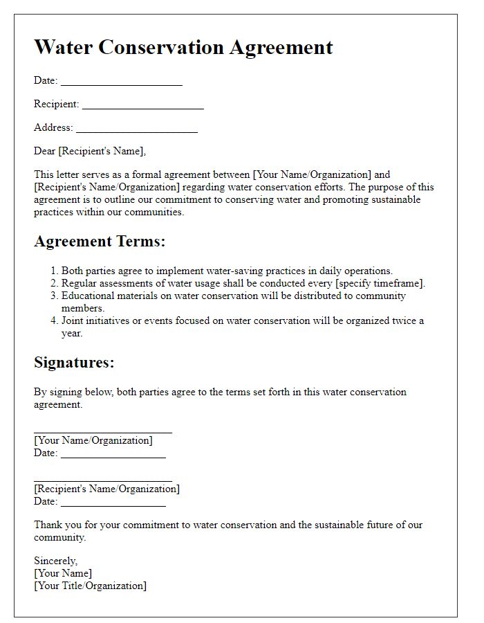 Letter template of water conservation agreement