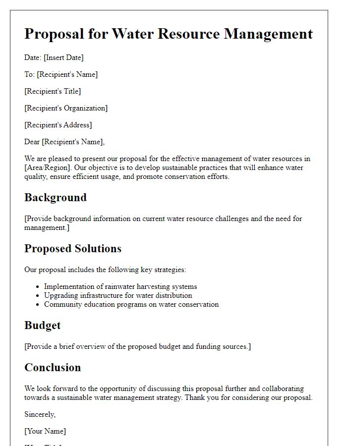 Letter template of water resource management proposal