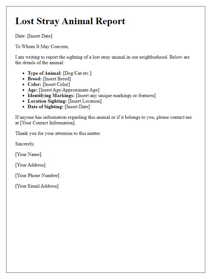 Letter template of lost stray animal report