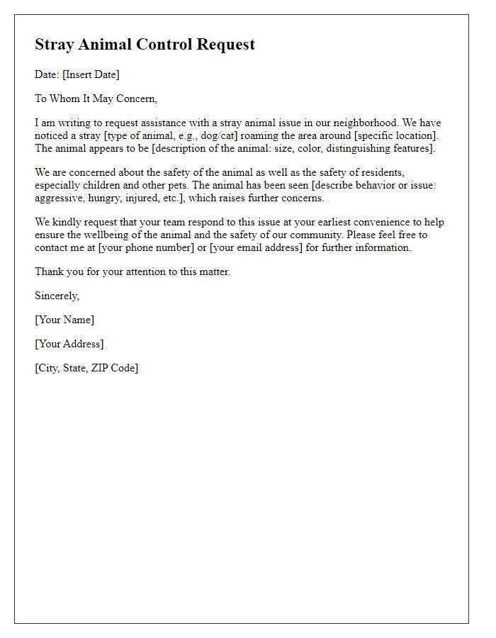 Letter template of stray animal control request