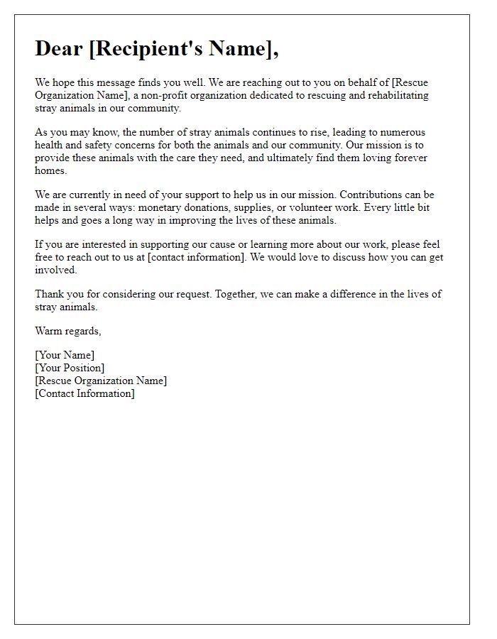 Letter template of stray animal rescue