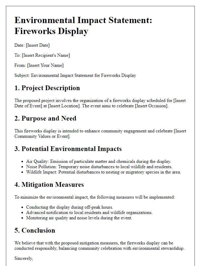 Letter template of fireworks environmental impact statement