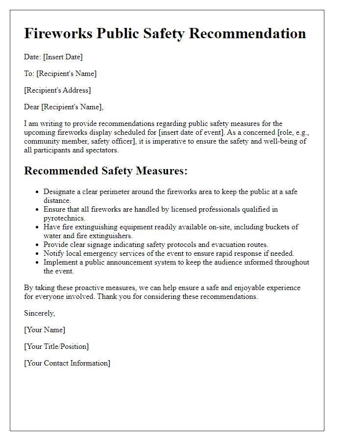 Letter template of fireworks public safety recommendation