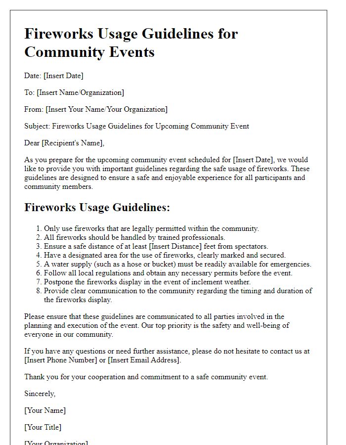 Letter template of fireworks usage guidelines for community events