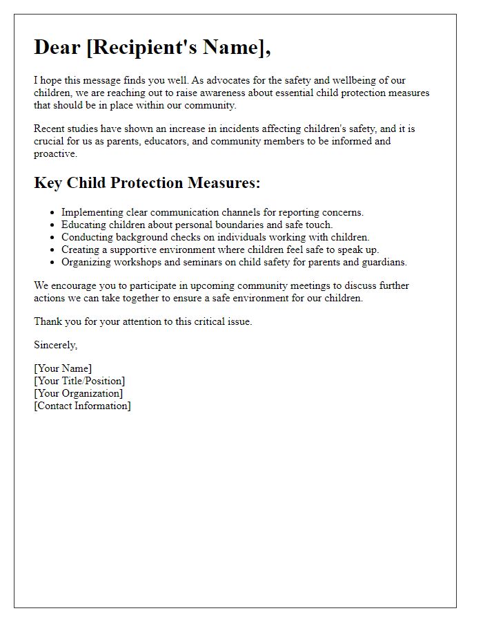 Letter template of awareness for child protection measures