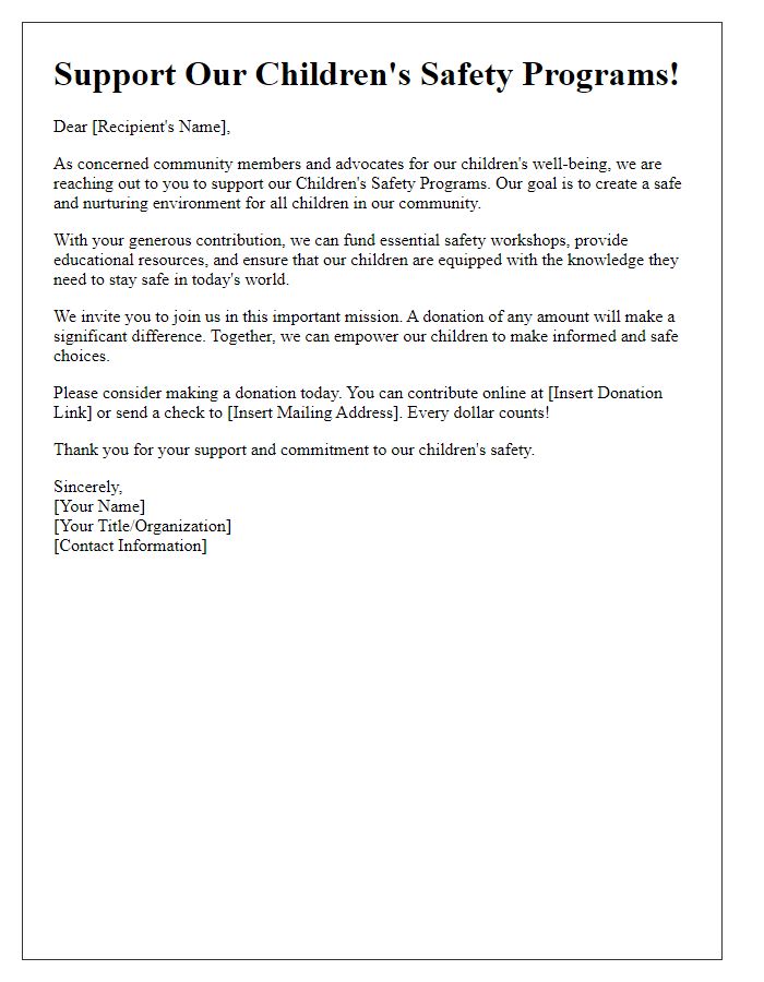 Letter template of fundraising for children's safety programs