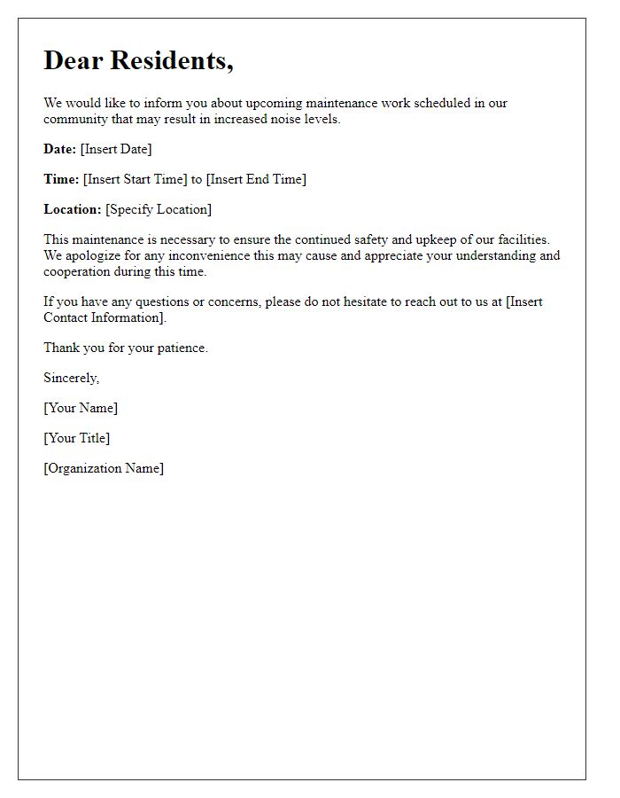 Letter template of community notification for maintenance-related noise.