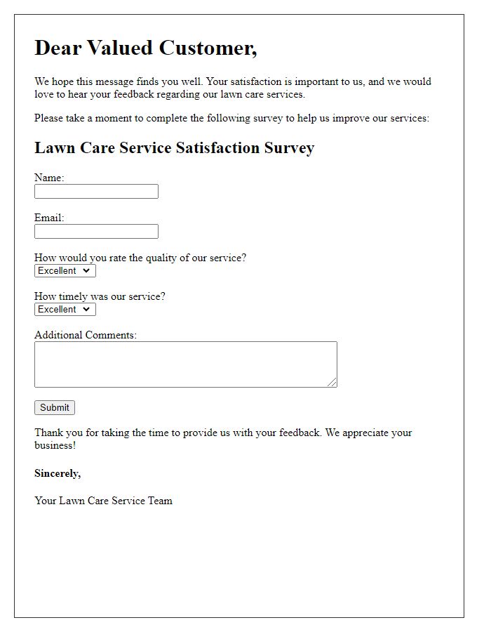 Letter template of lawn care service satisfaction survey