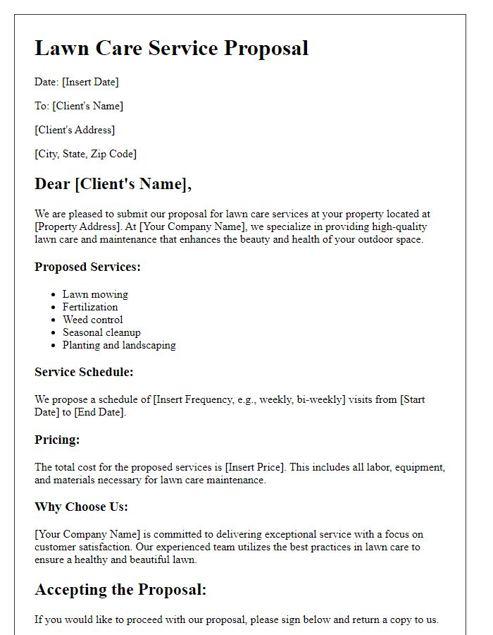 Letter template of professional lawn care service proposal