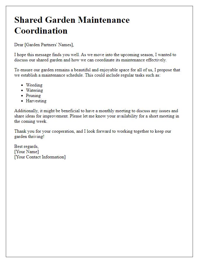 Letter template of coordinating shared garden maintenance