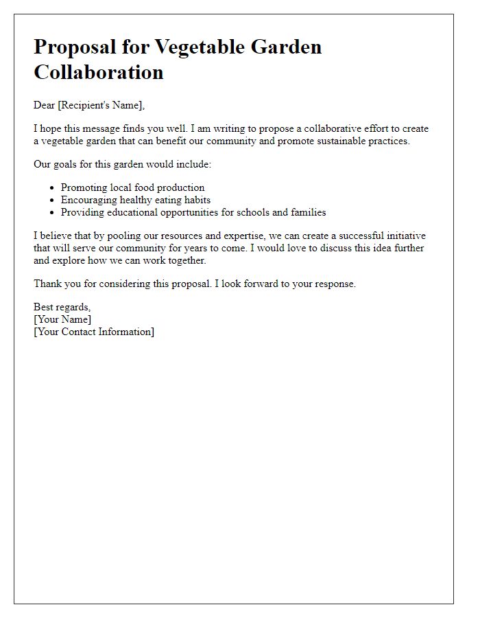 Letter template of proposing a vegetable garden collaboration