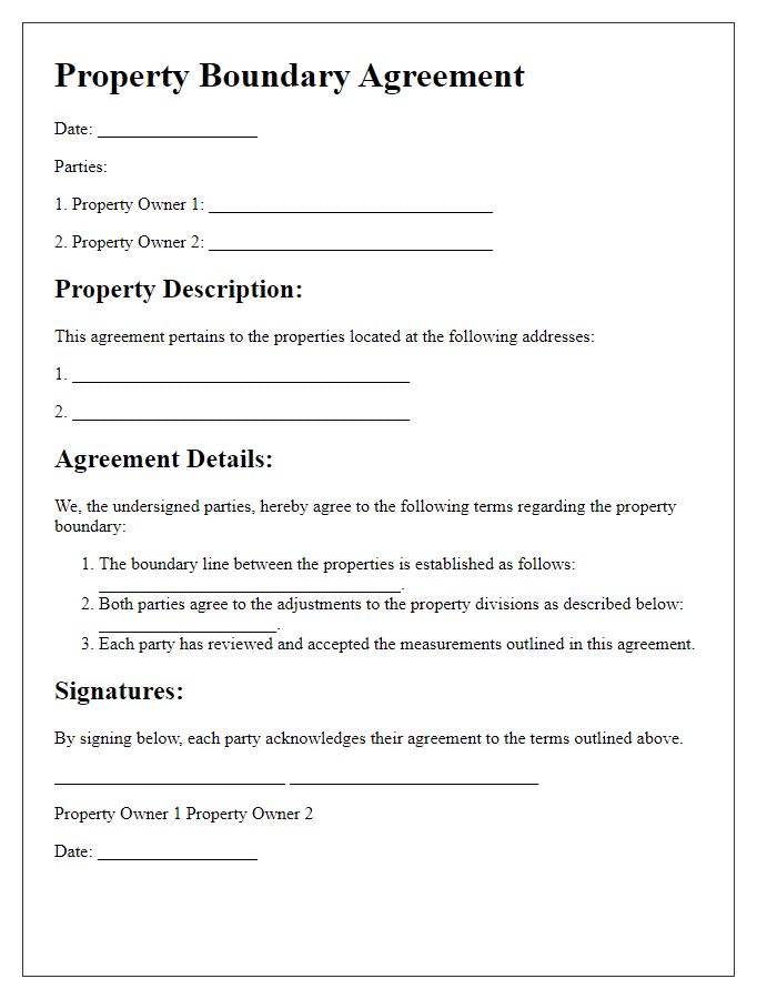 Letter template of property boundary agreement for formalizing land divisions