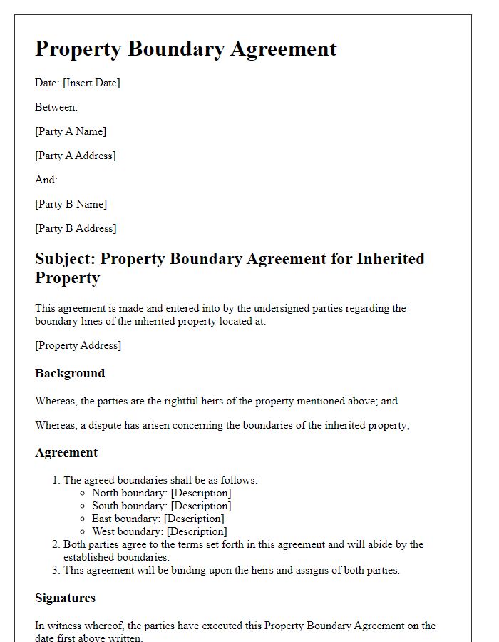 Letter template of property boundary agreement for inheritance property disputes