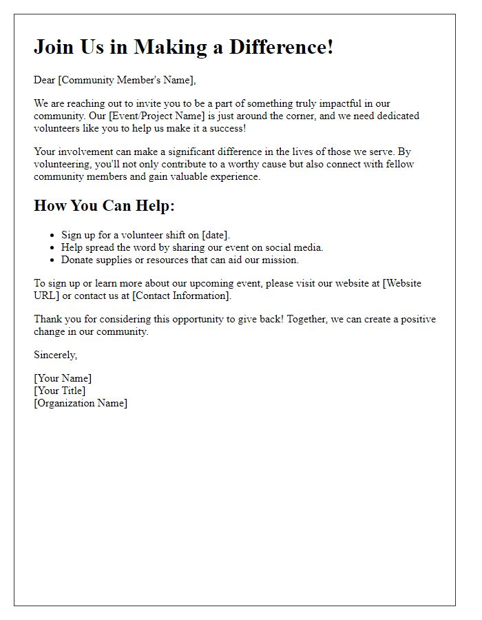 Letter template of Call to Action for Community Volunteer Support