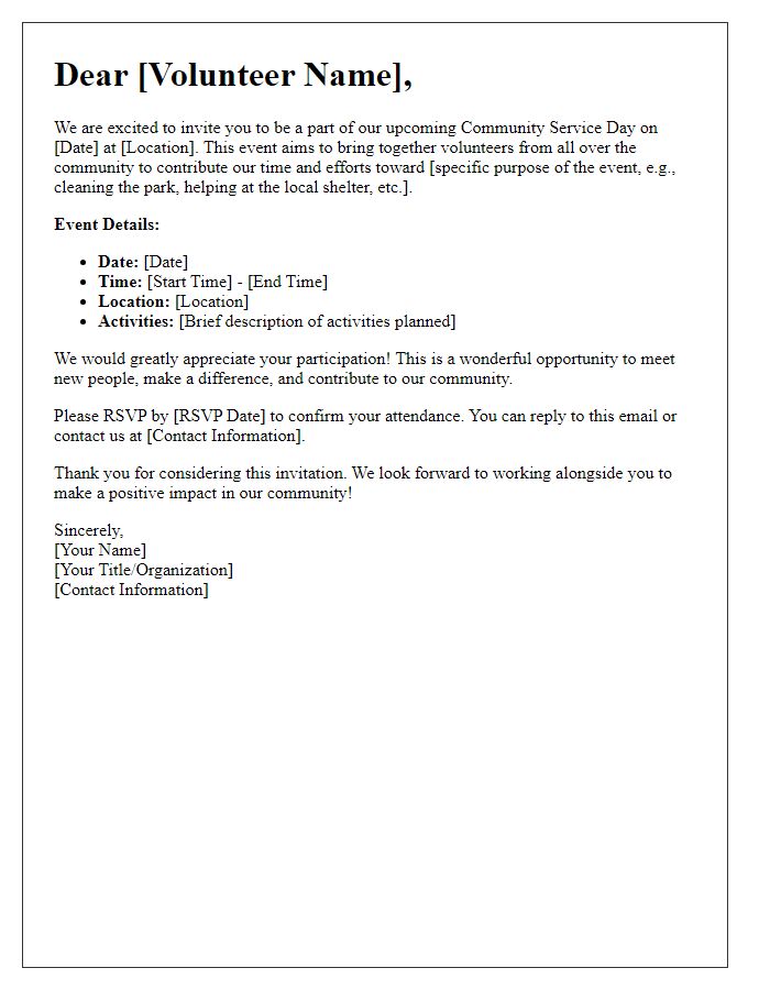 Letter template of Community Service Invitation for Volunteers