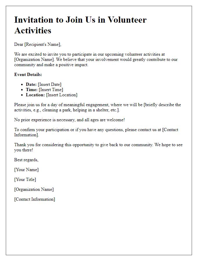 Letter template of Invitation to Participate in Volunteer Activities