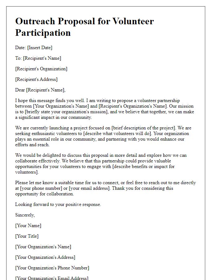 Letter template of Outreach Proposal for Volunteer Participation