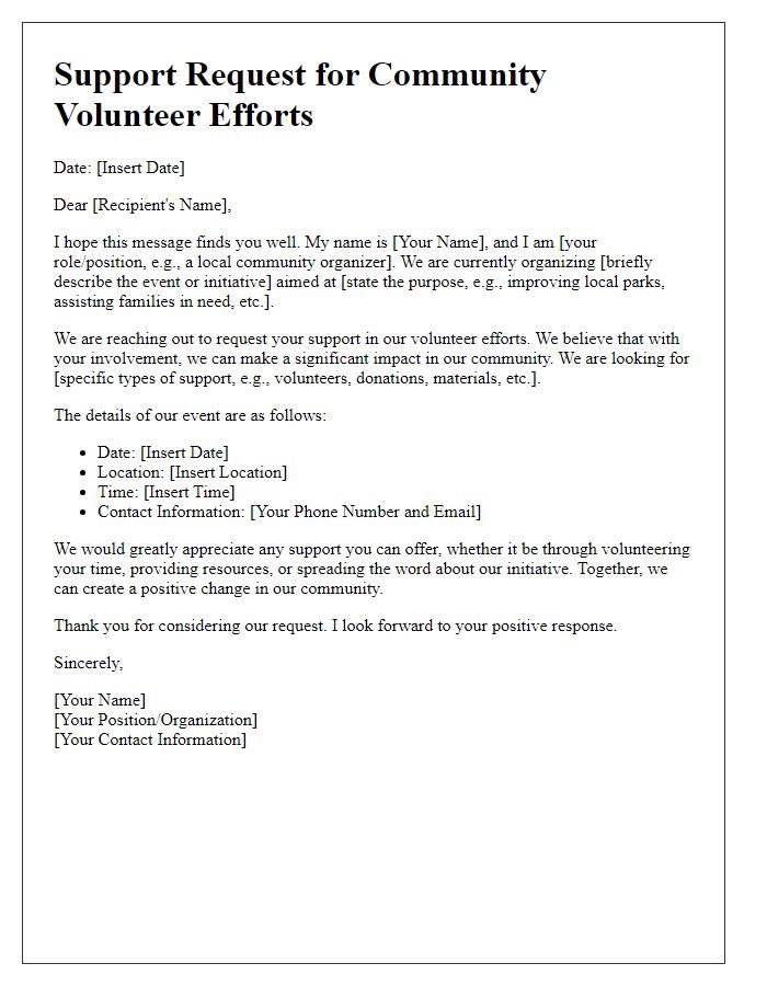 Letter template of Support Request for Community Volunteer Efforts