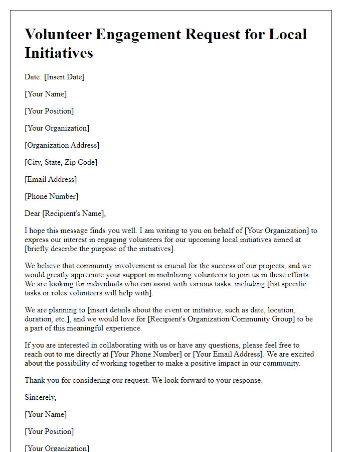 Letter template of Volunteer Engagement Request for Local Initiatives