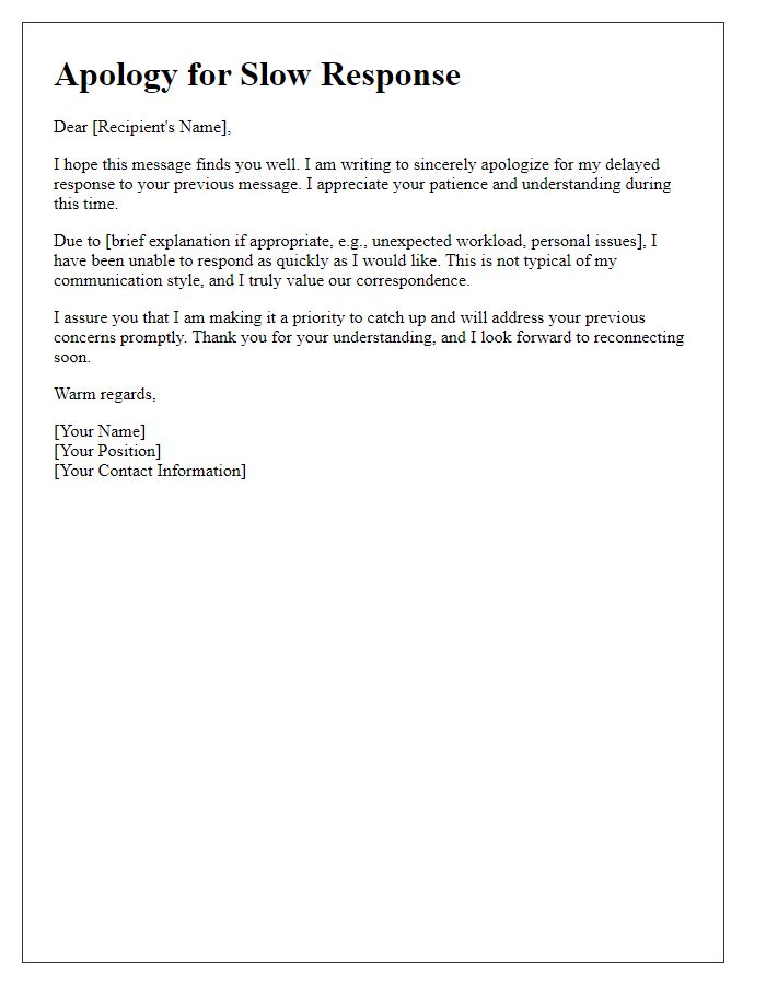 Letter template of a courteous apology for slow replies