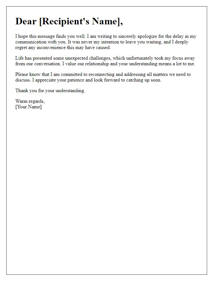 Letter template of heartfelt apology for postponed communication