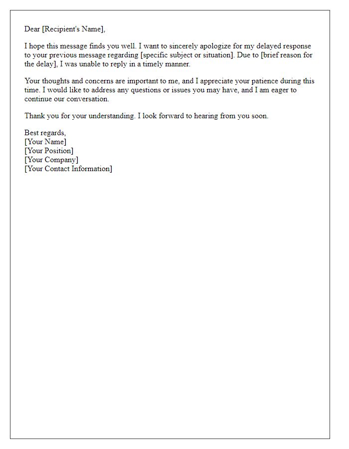 Letter template of regretful message for belated response