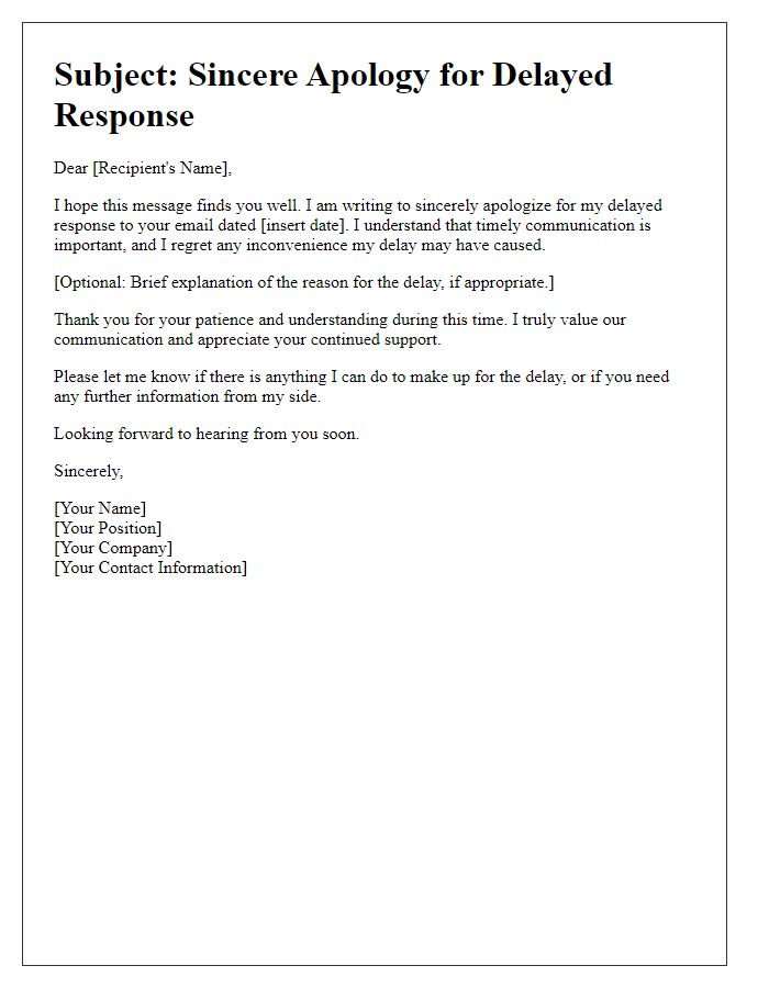 Letter template of sincere apology for delayed email response