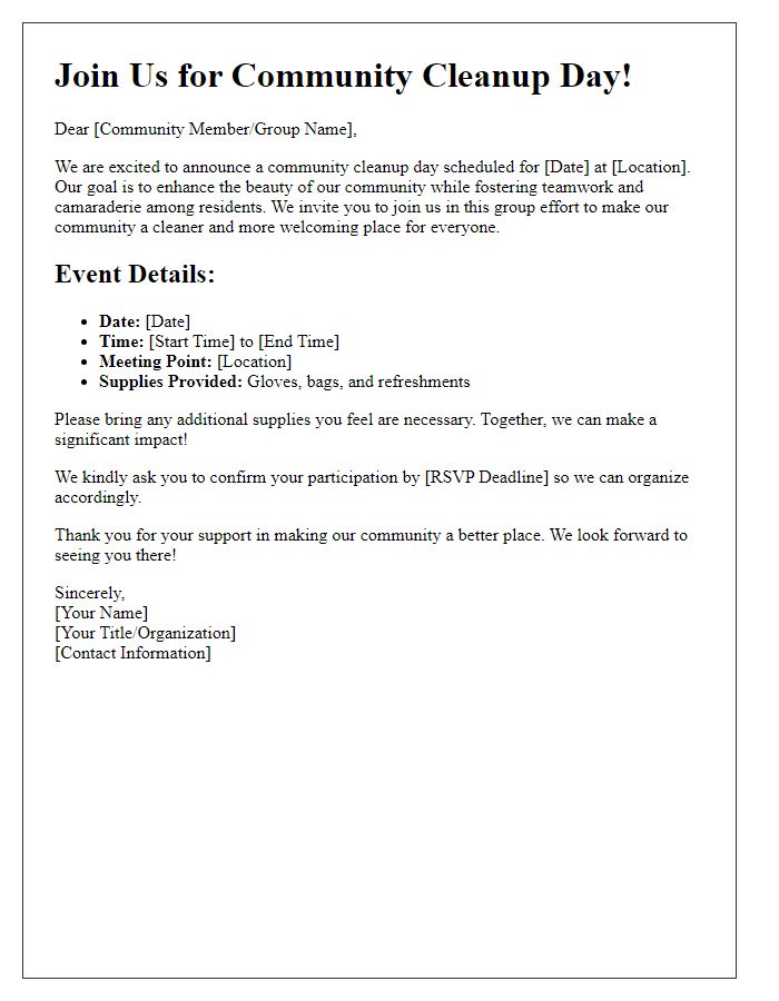 Letter template of group effort request for community cleanup day.