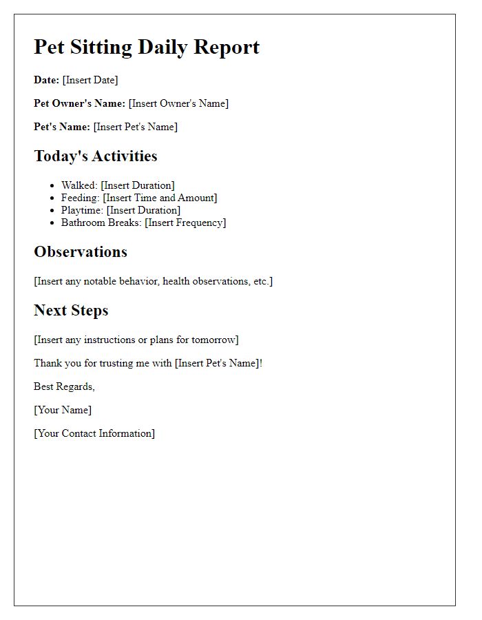 Letter template of pet sitting daily report