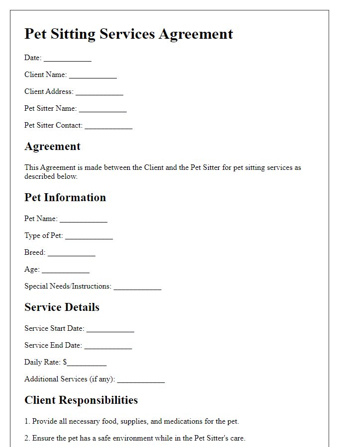 Letter template of pet sitting services agreement