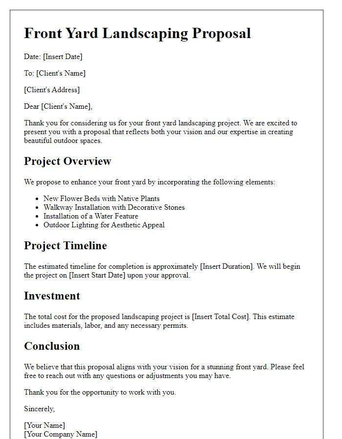 Letter template of front yard landscaping proposal