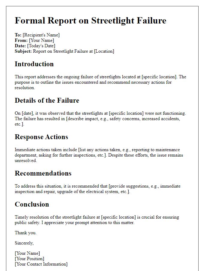 Letter template of formal report for streetlight failure