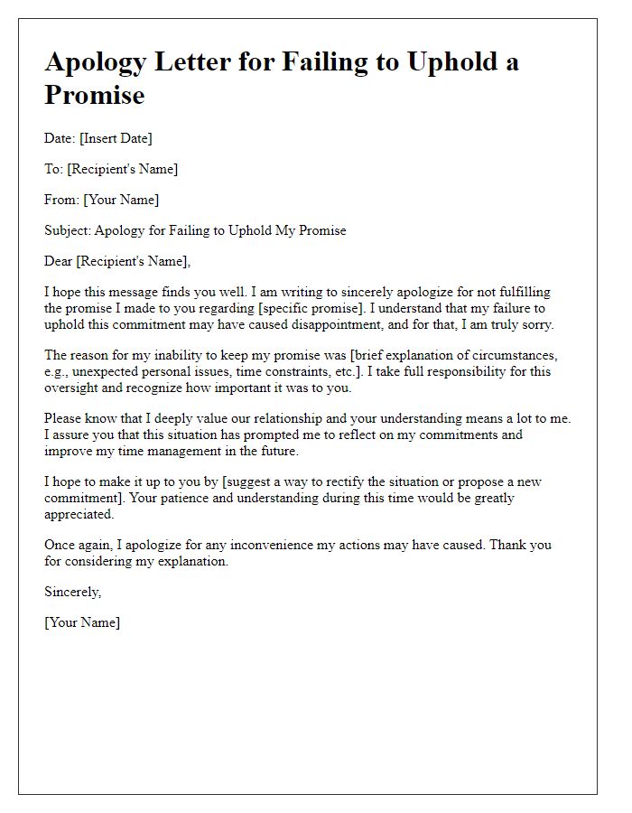 Letter template of explanation for failing to uphold a promise