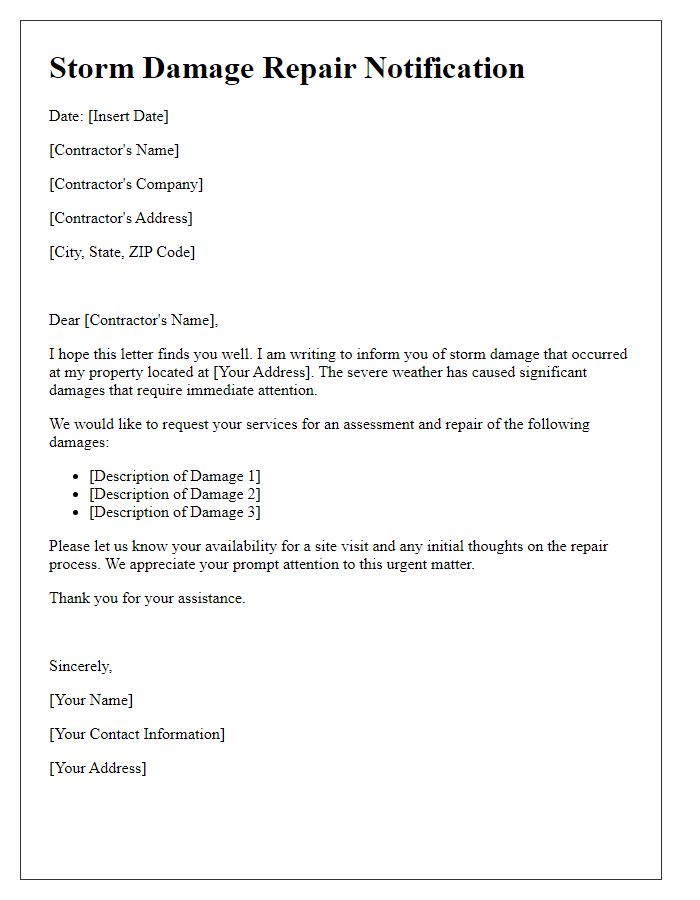 Letter template of storm damage repair for contractors.