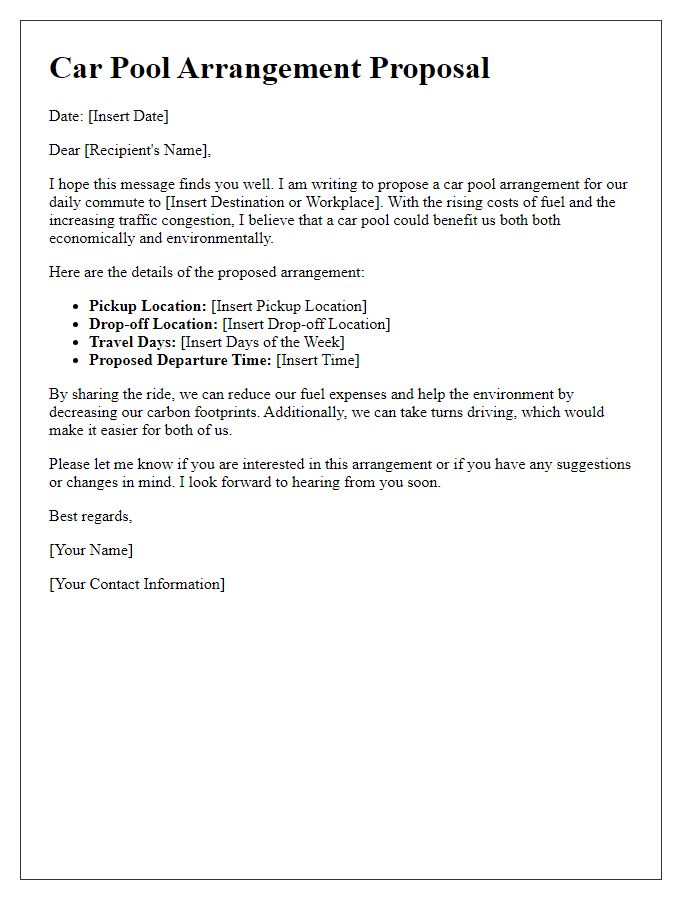 Letter template of car pool arrangement proposal