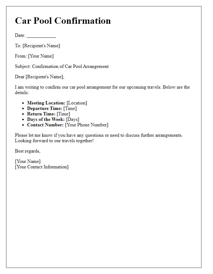 Letter template of car pool confirmation