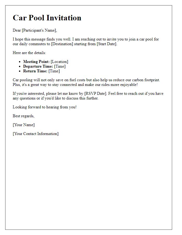 Letter template of car pool participant invitation