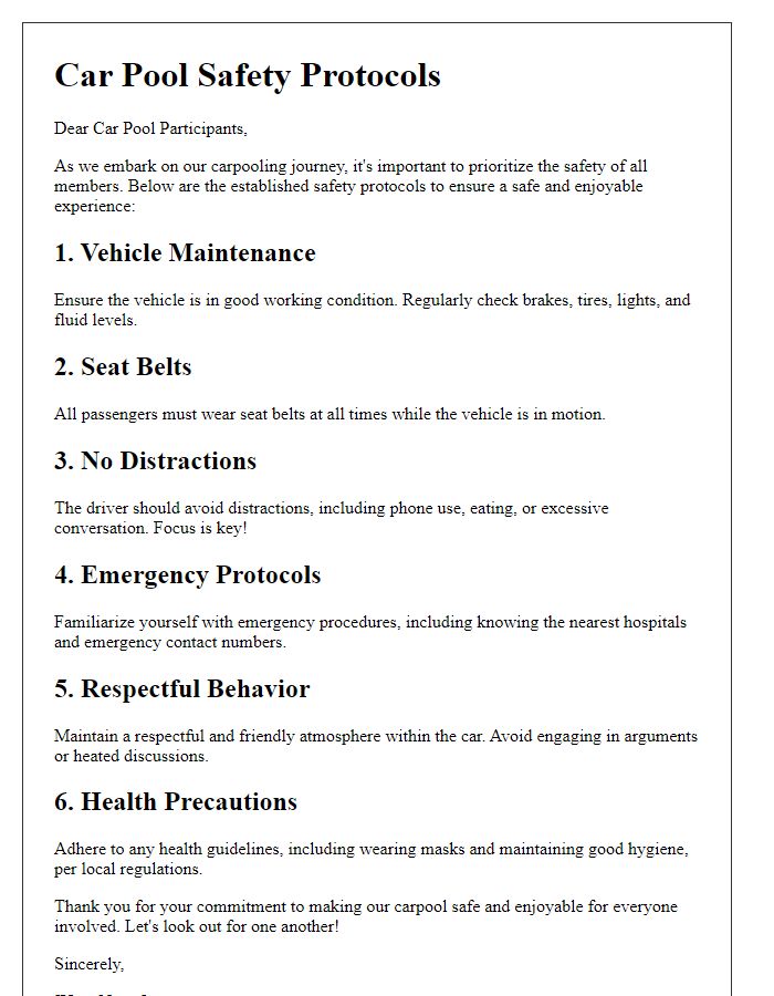 Letter template of car pool safety protocols