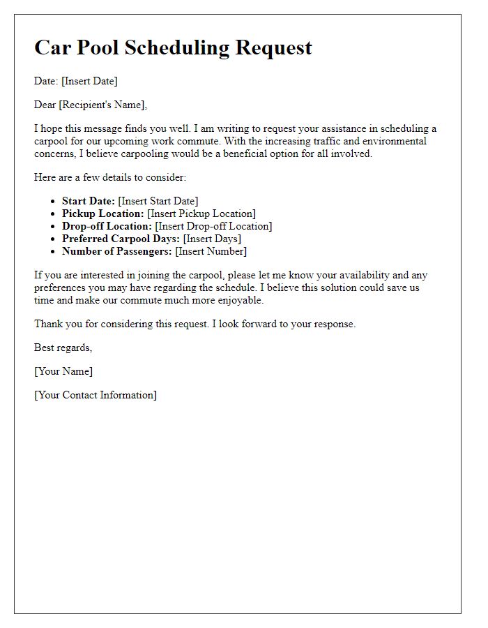 Letter template of car pool scheduling request