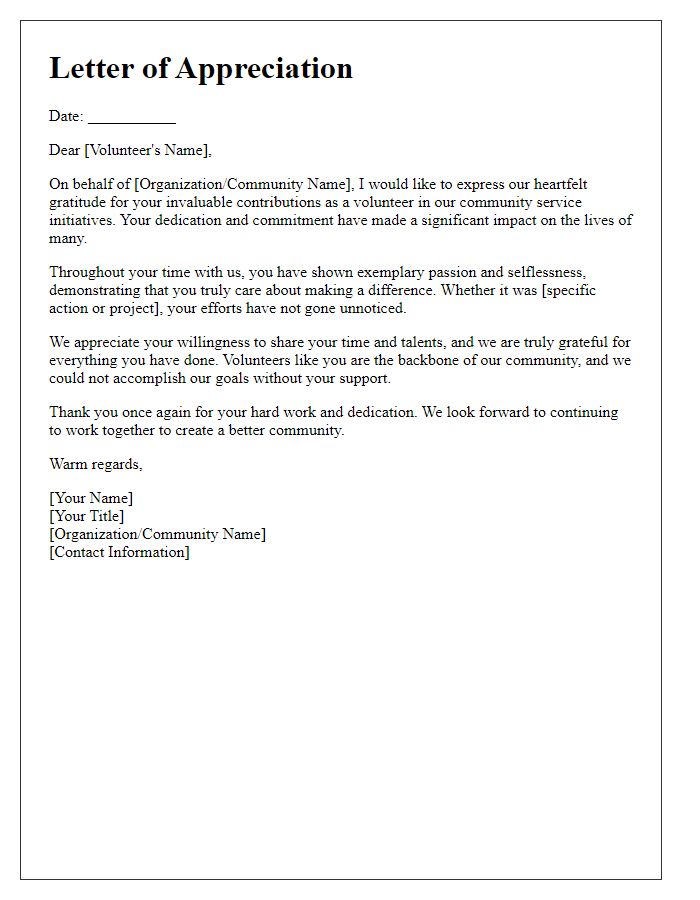 Letter template of appreciation for community service volunteers