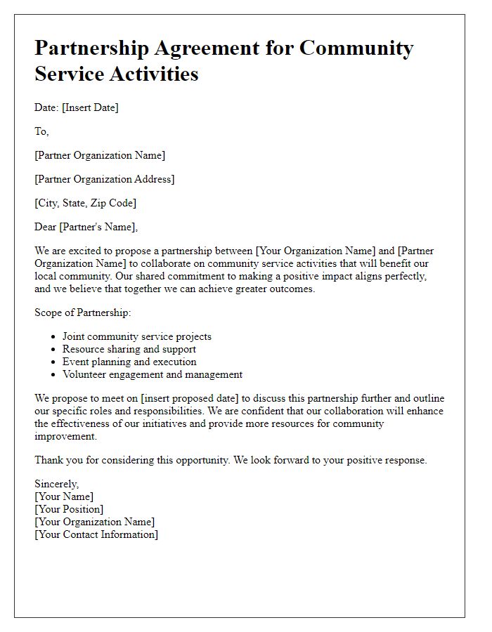 Letter template of partnership for community service activities